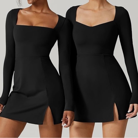 Square Neck L S Slit Dress Black main image 1